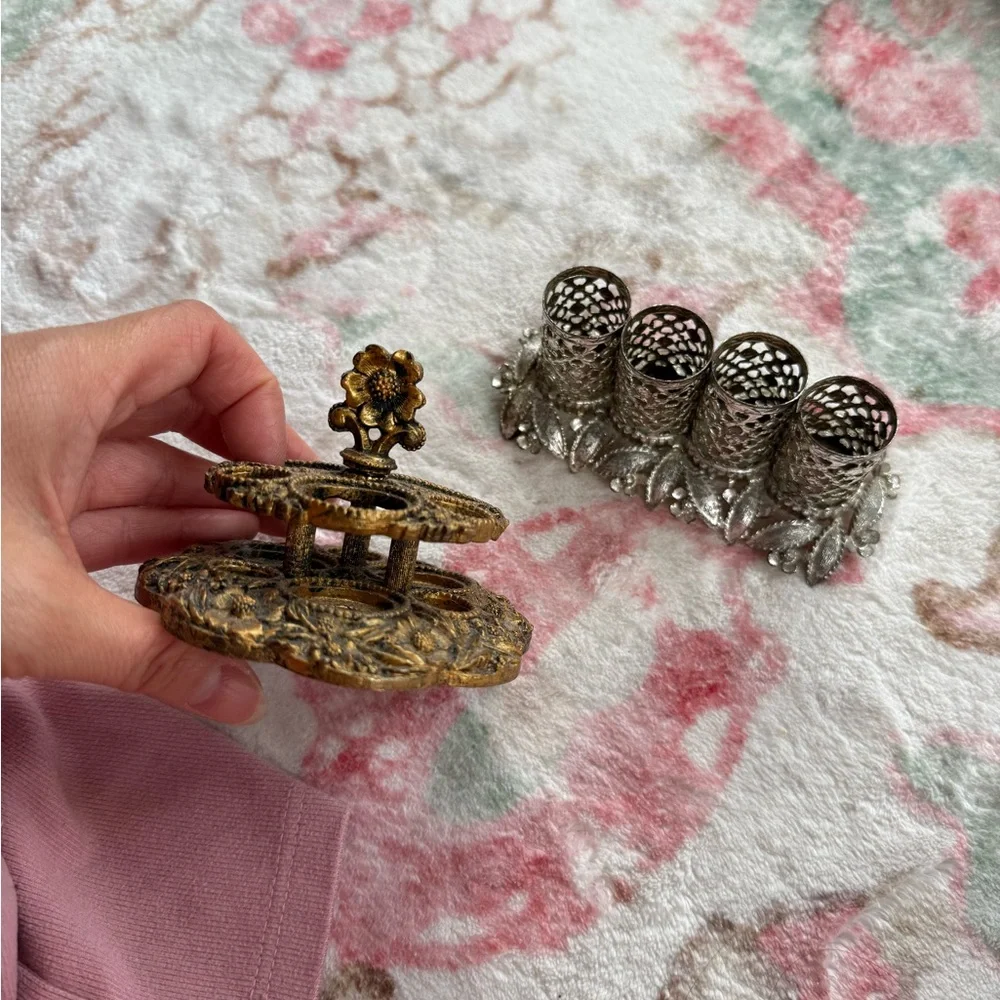 Ornate Gold Makeup Organizer Stand - Decorative Cosmetic Holder
